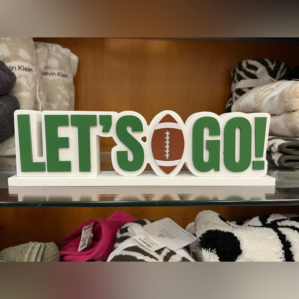 Green and White 'Let's Go!' Football Sign